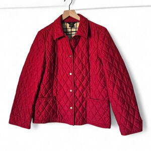 Brooks Brothers Red Quilted Jacket Plaid Lined Snap Front Size 12